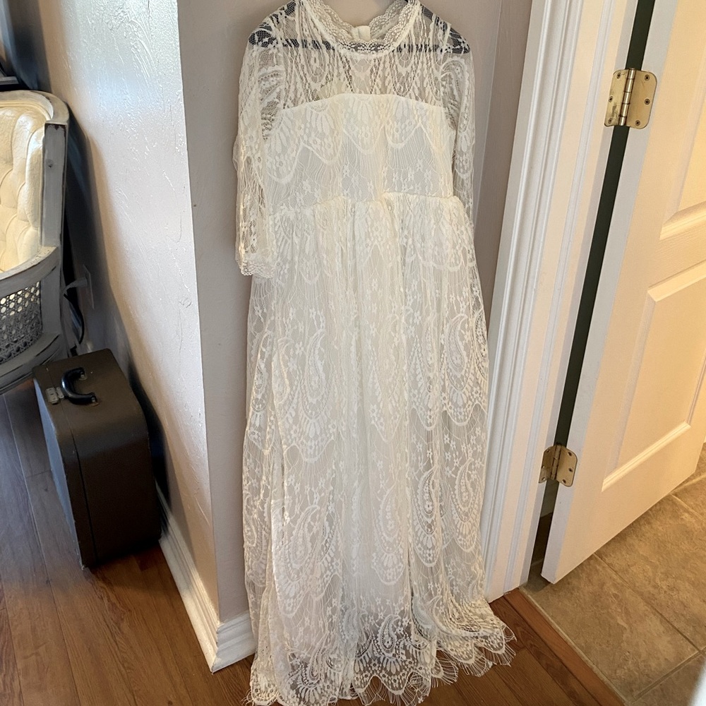 Trish Scully Bella Rafaela Dress and Belt Set, size 14 antique white NWT